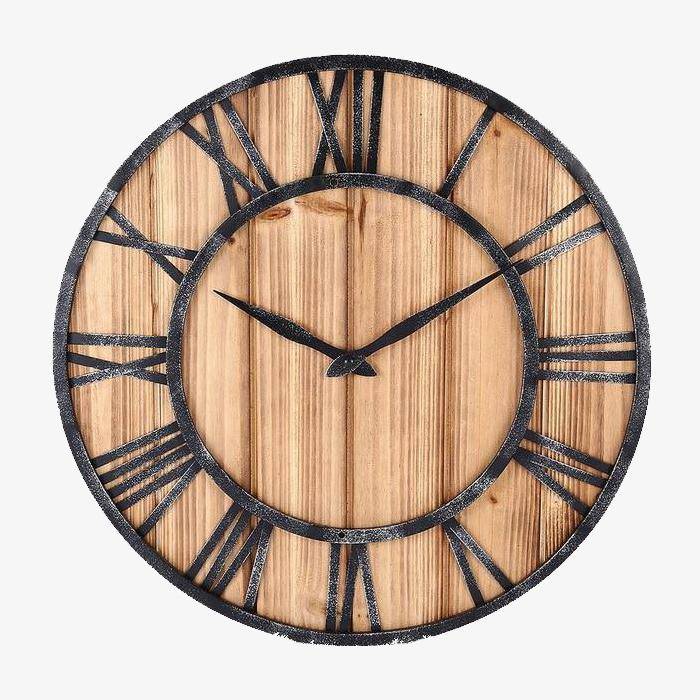 Runde Wanduhr Holz & Metall 40 cm | Moderne Quarzuhr 0