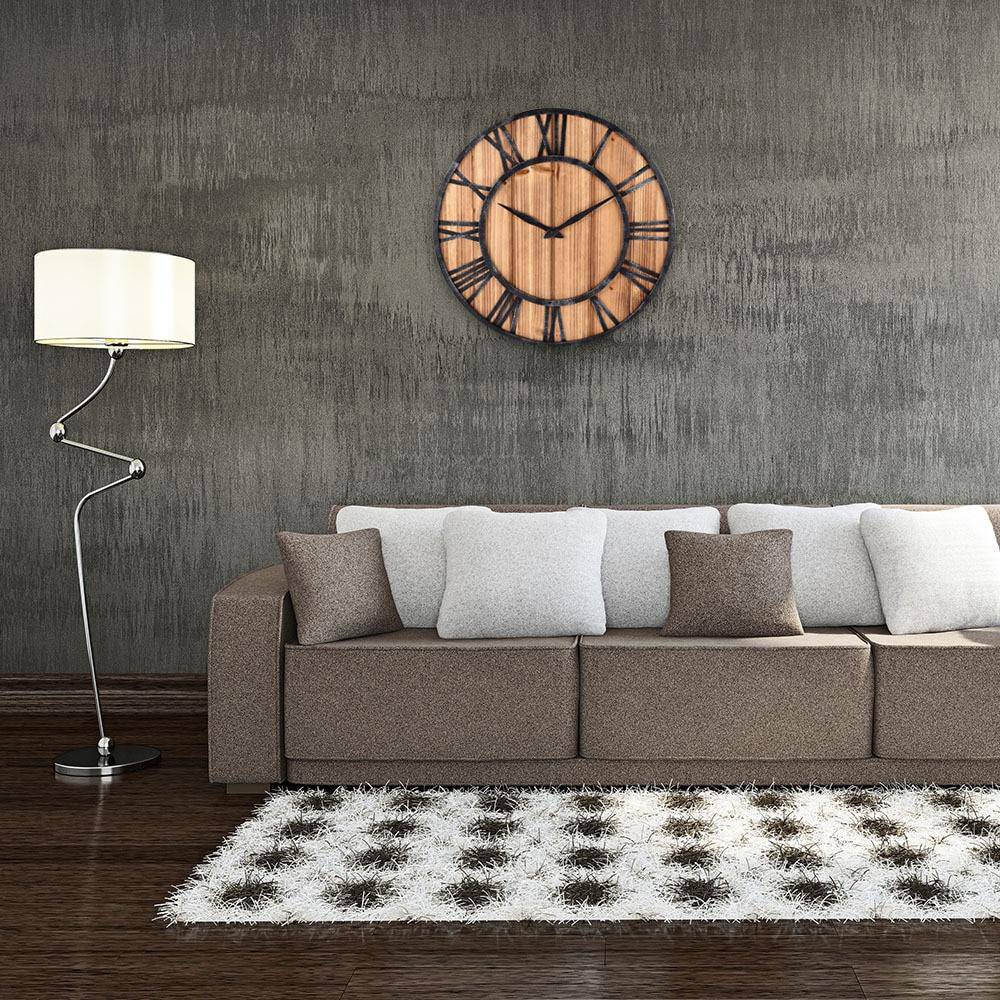 Runde Wanduhr Holz & Metall 40 cm | Moderne Quarzuhr 1