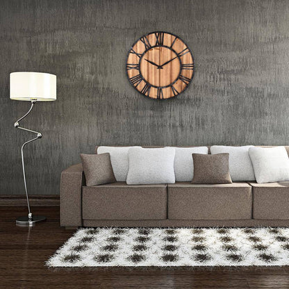 Runde Wanduhr Holz & Metall 40 cm | Moderne Quarzuhr 1
