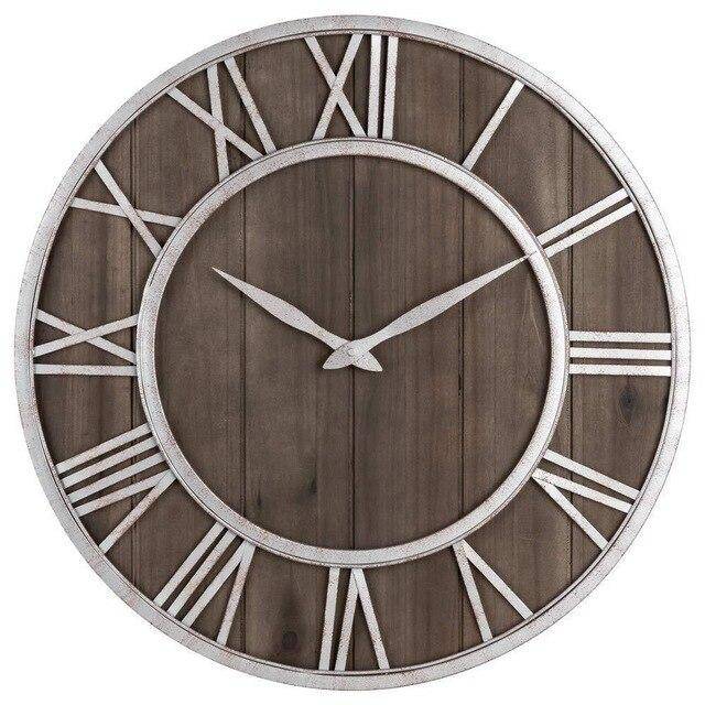 Runde Wanduhr Holz & Metall 40 cm | Moderne Quarzuhr 4